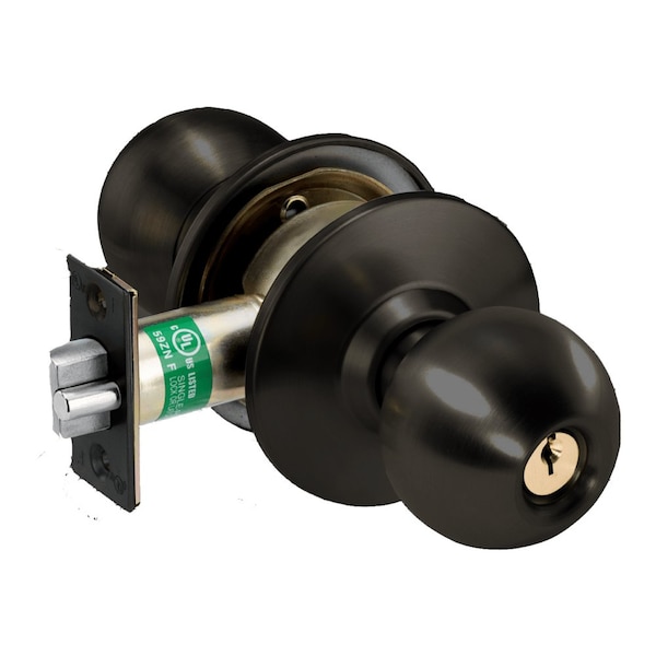 Arrow Lock Grade 1 Turn-Pushbutton Entrance Cylindrical Lock, Ball Knob, Conventional Cylinder, Satin Bronze Cl HK11-BB-10BP - main